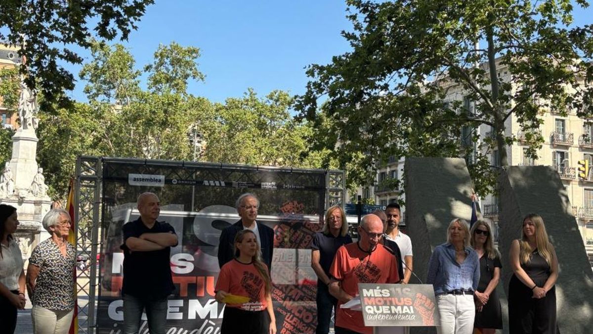 El presidente de Ãmnium, Lluí­s Llach, en la rueda de prensa para anunciar movilizaciones de la Diada del 11 de septiembre en Catalunya.