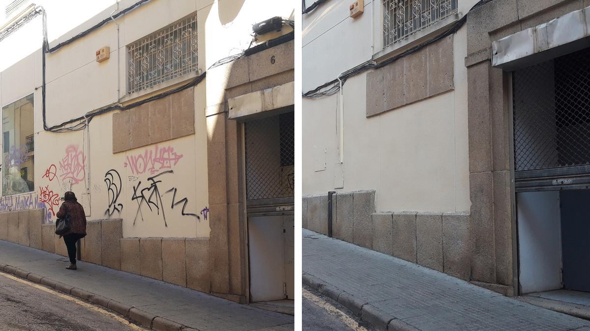 En &#039;antes`&#039; y el &#039;después&#039; del operativo de limpieza en la calle cacereña de Casas de Cotallo, junto al Gran Teatro.