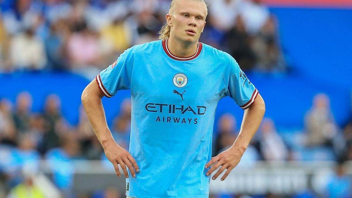 Haaland, durante un encuentro amistoso con la camiseta del Manchester City.