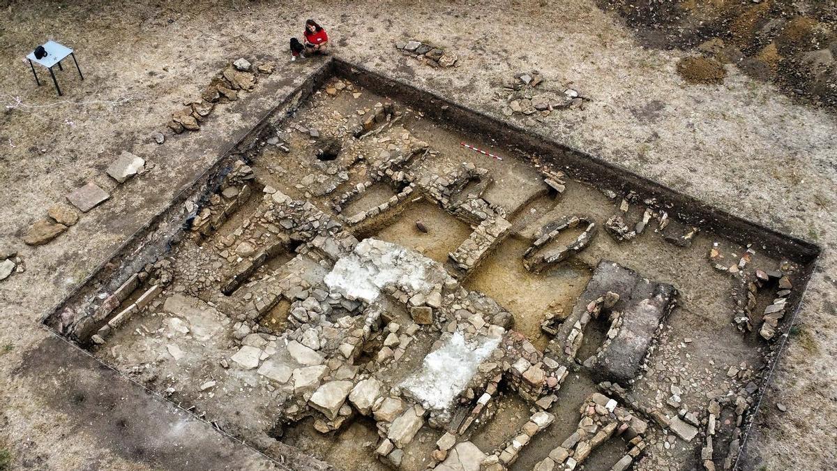 Una vista aérea de la excavación de este año. Esperanza Martín aparece en la esquina superior izquierda