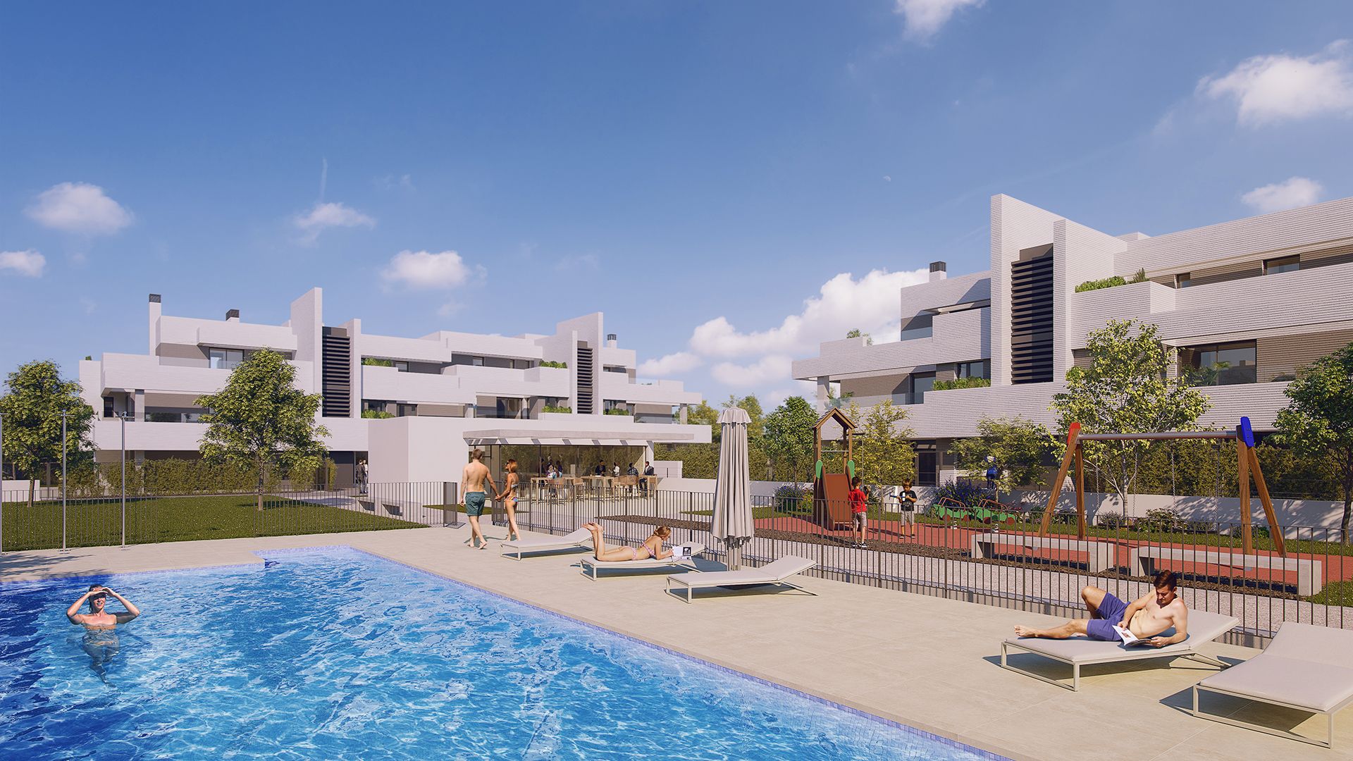 Piscina con solárium de la promoción Eida de AEDAS Homes en Córdoba, el primer proyecto de la compañía en la ciudad..jpg