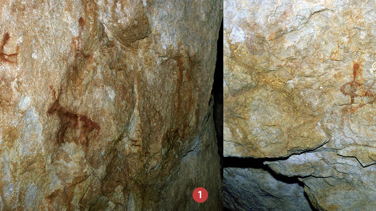 Cueva de las Palomas. 1: Panel II; 2: Panel III.