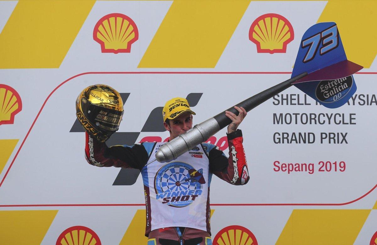 El piloto español Alex Márquez campeón mundial de Moto2 en el Gran Premio de Motociclismo de Malasia 2019 en el Circuito Internacional de Sepang, en Sepang, Malasia.