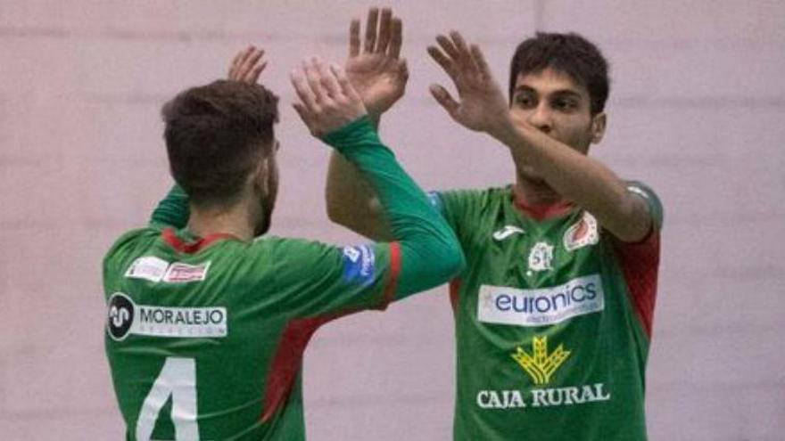 Los jugadores del Euronics Caja Rural celebran uno de sus goles.