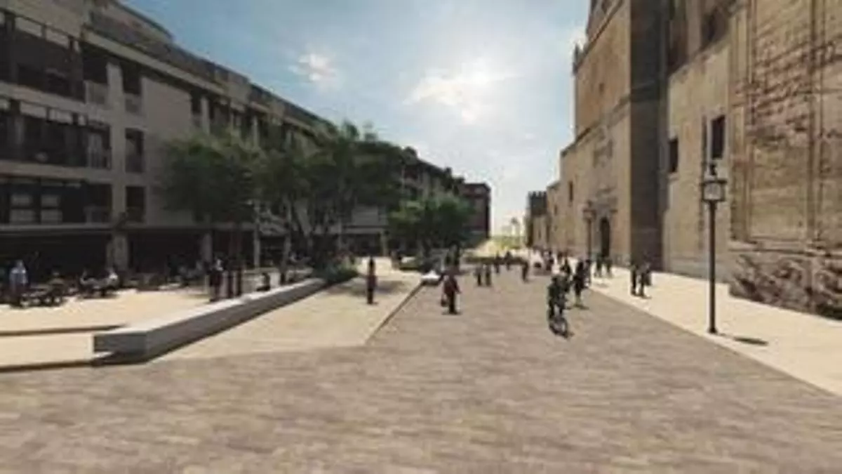 El proyecto del PP de Elche para reurbanizar la plaza de Santa María: suelo nuevo, grandes árboles y una fuente