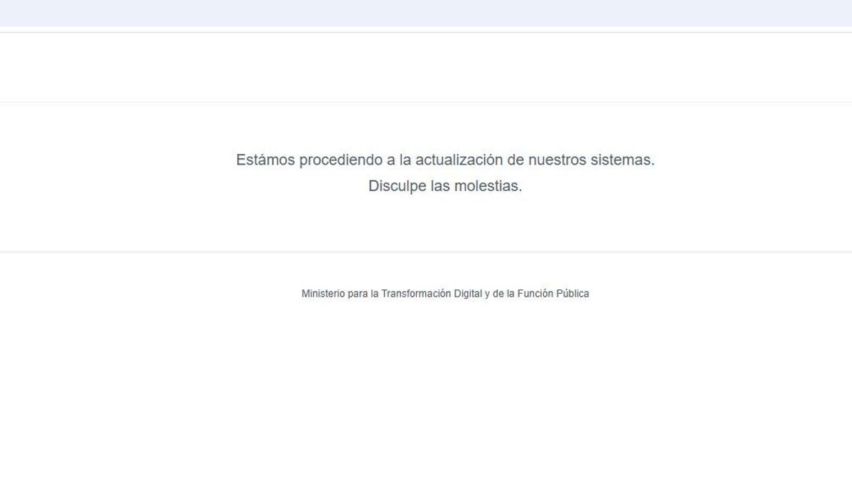 El cartel con el mensaje de actualización que sale en la página web del FACe.