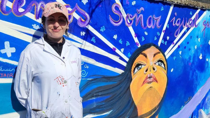 Alexia,  de la mano de  Asapme Huesca, participó en  ‘El mural de todas’ de la artista Susoleto.  | FOTOS: ASAPME, CHA, STA. LUCÍA, AMAS DE CASA ALMUDÉVAR, UNIZAR