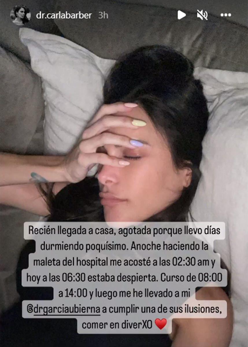 Carla Barber agotada en una imagen de su Instagram