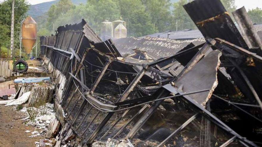 El fuego destrozó por completo la granja ubicada en Quins, en el ayuntamiento de Melón.  // Brais Lorenzo