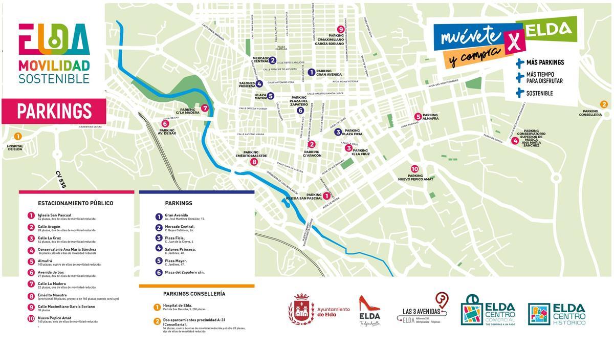 Mapa de los aparcamiento de Elda