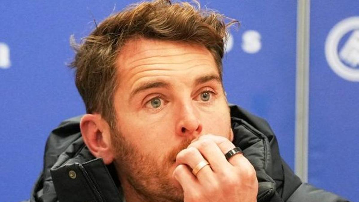 Ibai Gómez, durante una rueda de prensa en su etapa con el Andorra.
