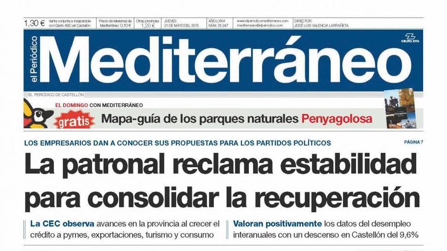 Las claves de los empresarios para la recuperación, en la portada de Mediterráneo