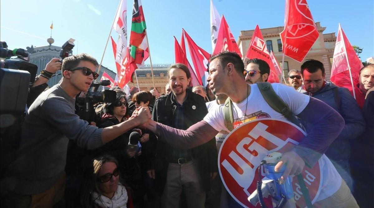 Podemos, con Pablo Iglesias al frente, en la manifestación de Madrid.