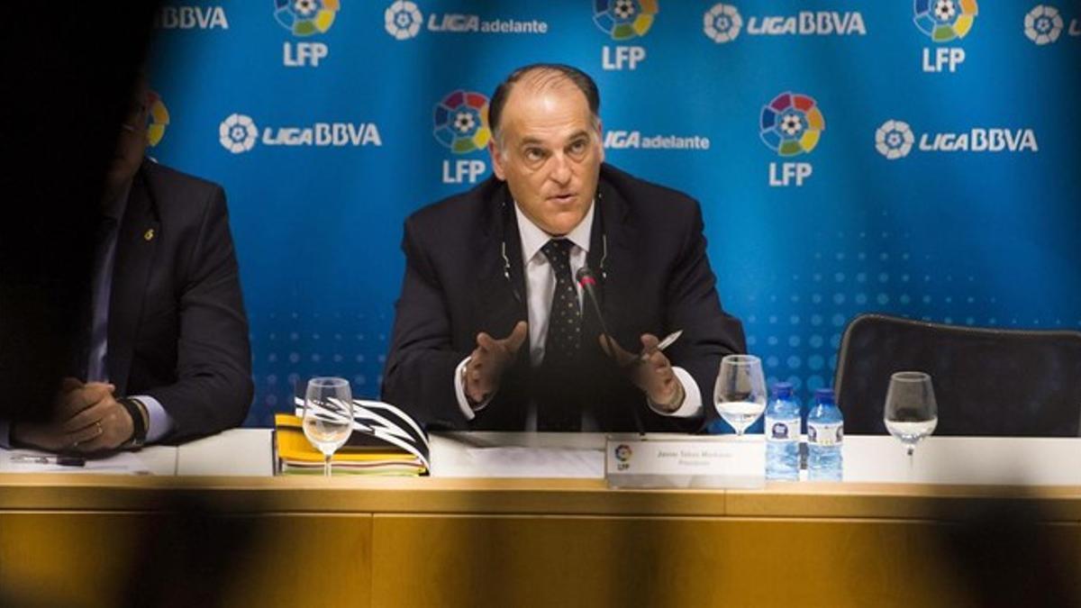 Javier Tebas, en el Power8 Stadium.