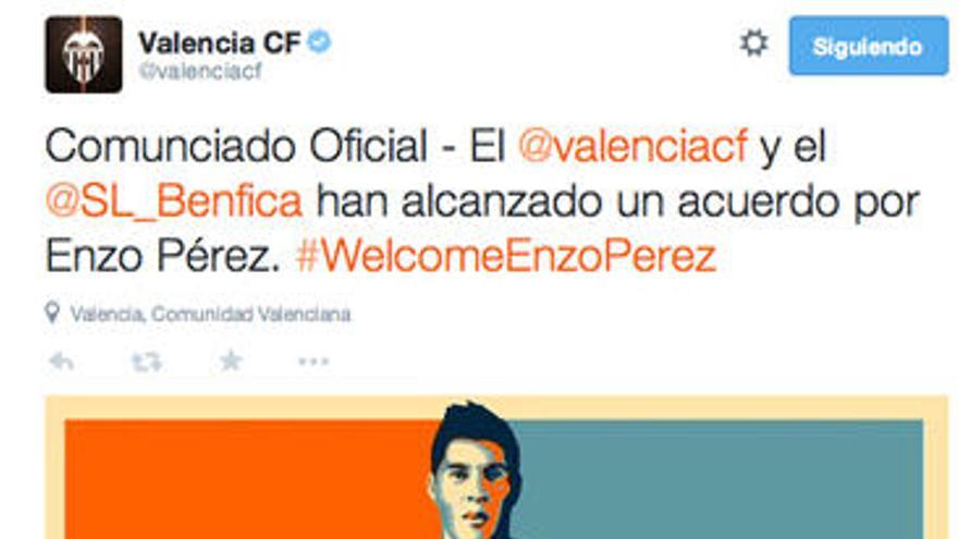 El Valencia hace oficial el fichaje de Enzo Pérez