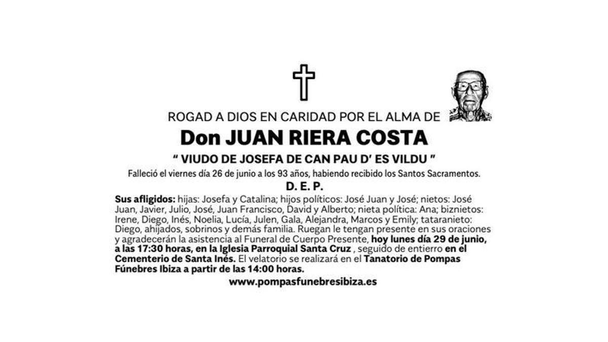 Esquela Juan Riera Costa