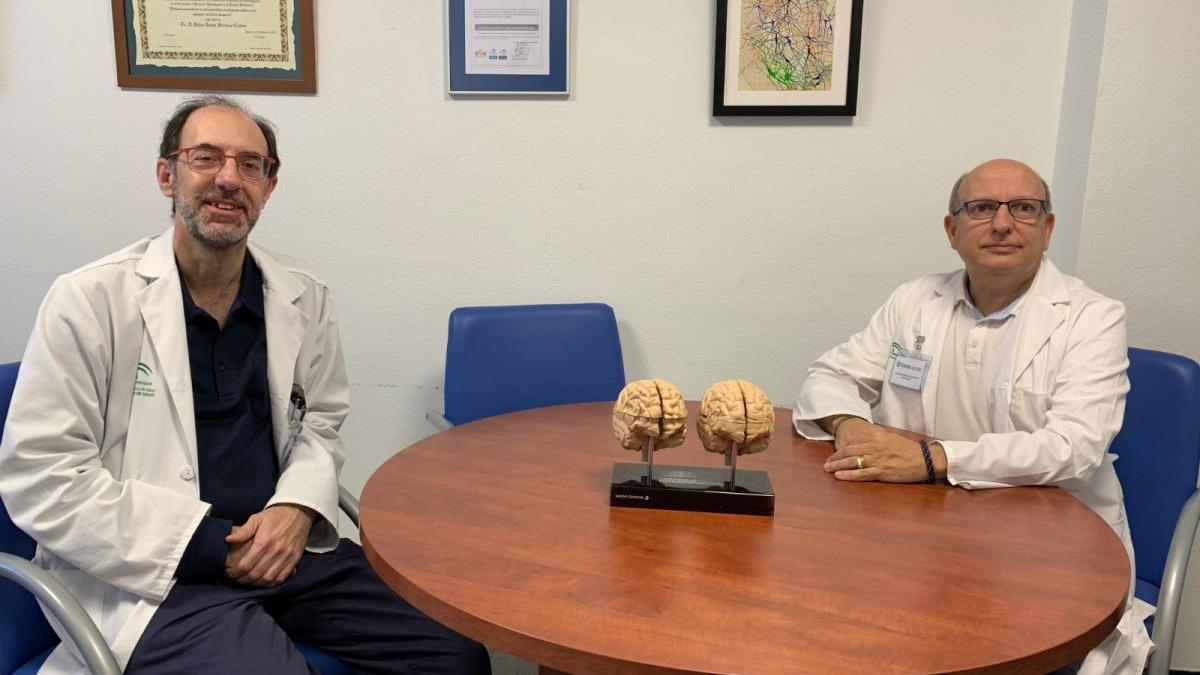 El jefe de servicio de Neurología del Hospital Regional de Málaga y coordinador de la red, Pedro Serrano, y el coordinador del laboratorio de Neuropsicofarmacología de Ibima, Fernando Rodríguez de Fonseca