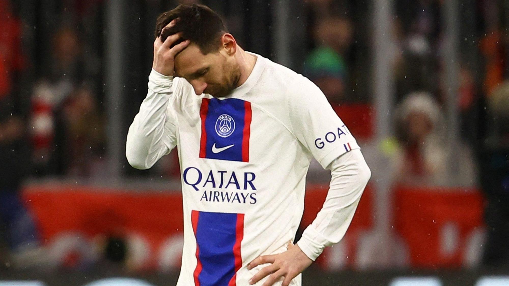 Messi, abatido tras la eliminación europea del PSG en Múnich ante el Bayern.
