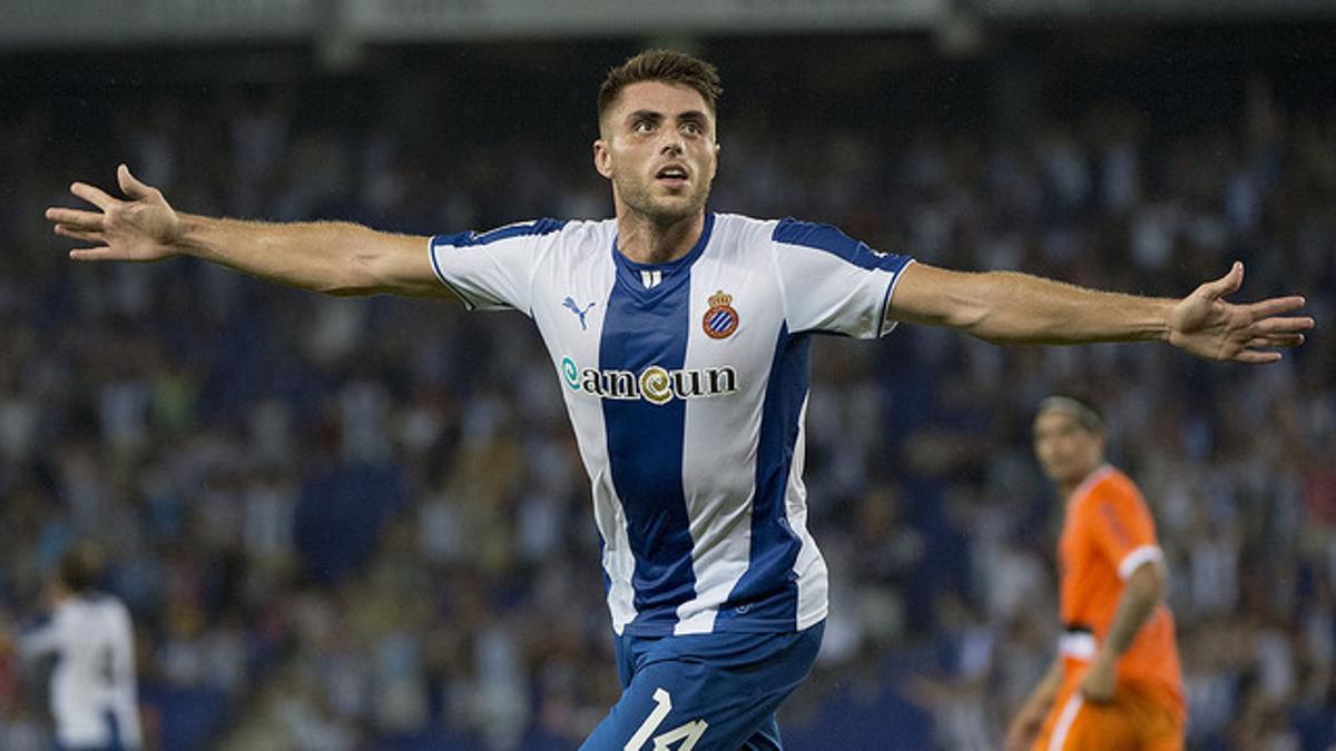 David López celebra un gol del Espanyol, la temporada pasada