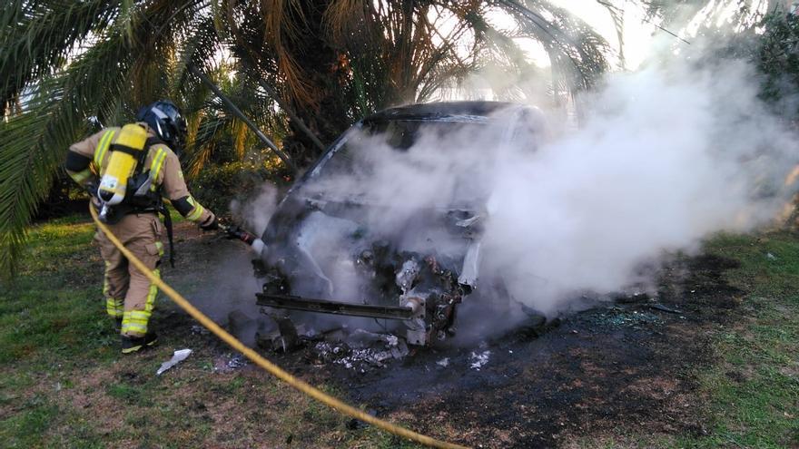 Arde un coche en Mazarrón tras estrellarse contra una palmera