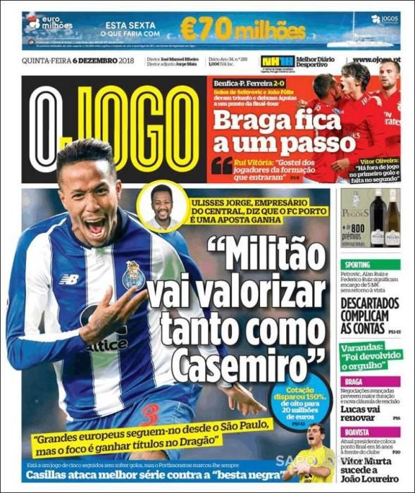 Portada O JOGO jueves 6 diciembre 2018