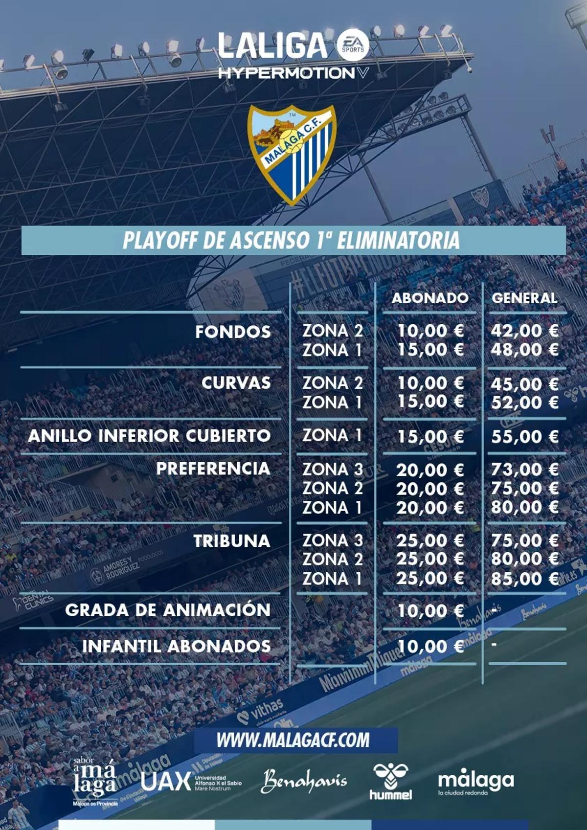 Estos son los precios de las entradas para el Málaga CF - UD Las Palmas.