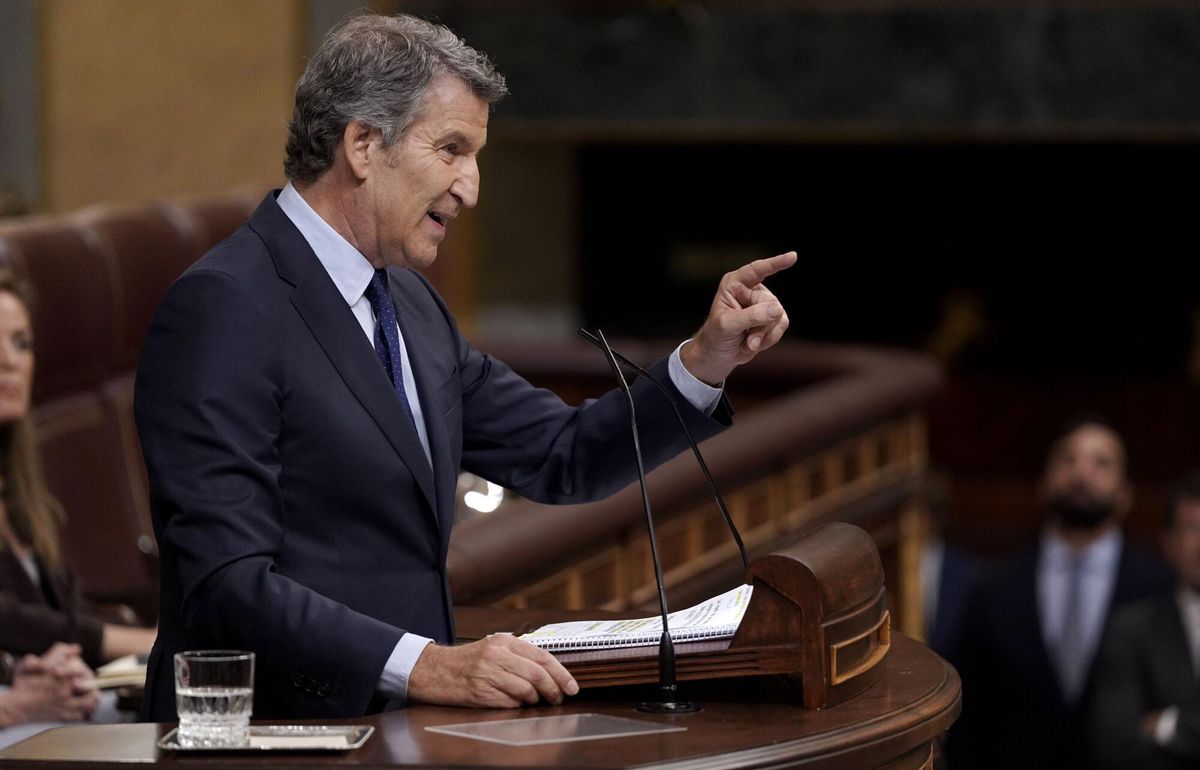 Madrid. 09.07.2025. Comparecencia de Pedro Sánchez, presidente del Gobierno, para informar sobre Santos Cerdán. En la foto Feijóo