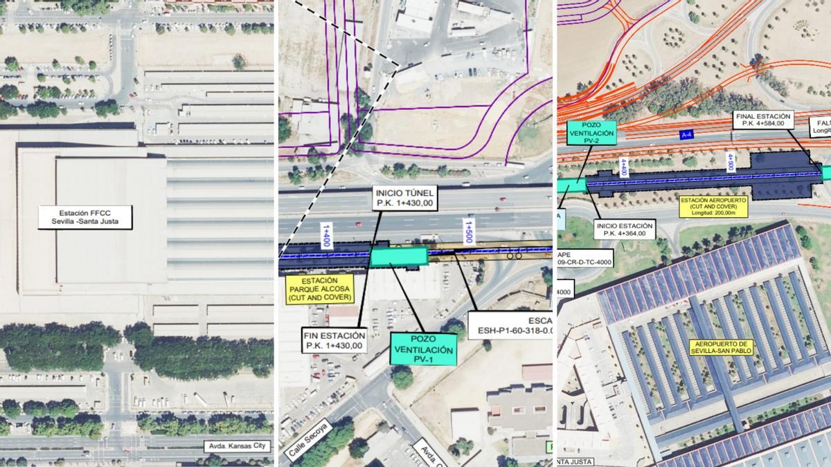 Recorrido de la nueva conexión ferroviaria entre Santa Justa y el aeropuerto