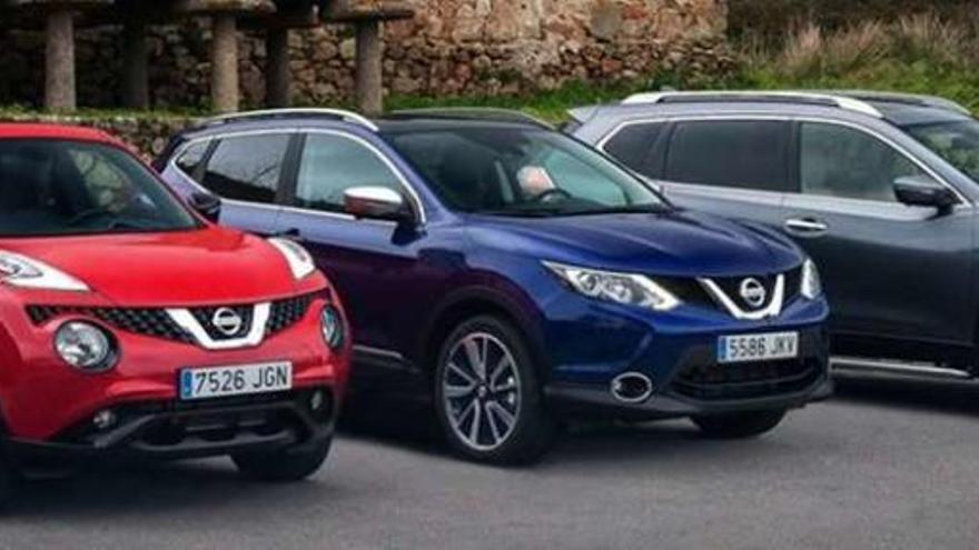 De izquierda a derecha, el Juke, el Qashqai y el X-Trail, los tres modelos crossover que hacen de Nissan líder en este segmento.