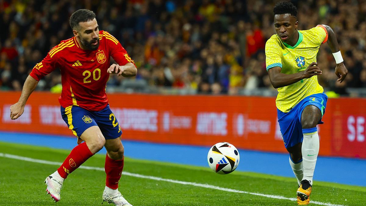 Carvajal, con España, contra Vinicius, con Brasil