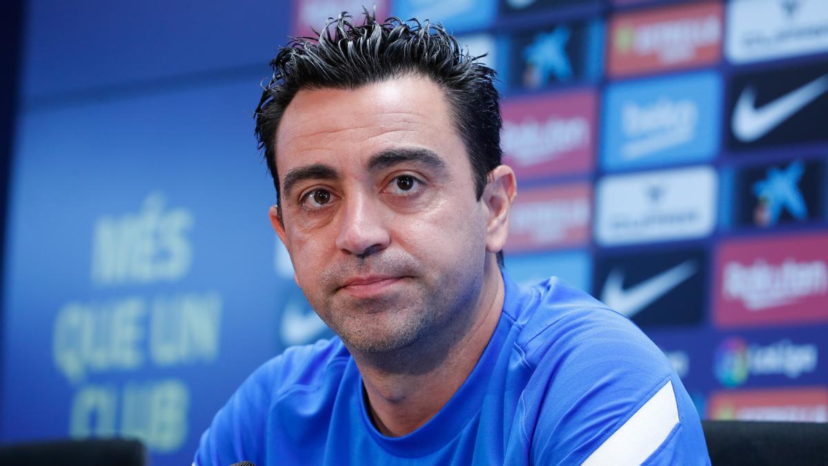 Xavi durante la rueda de prensa