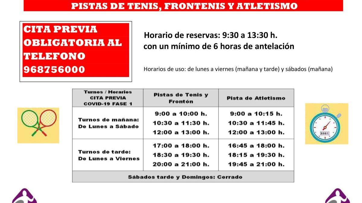 El próximo lunes reabren las pistas de atletismo, tenis y frontenis en Jumilla