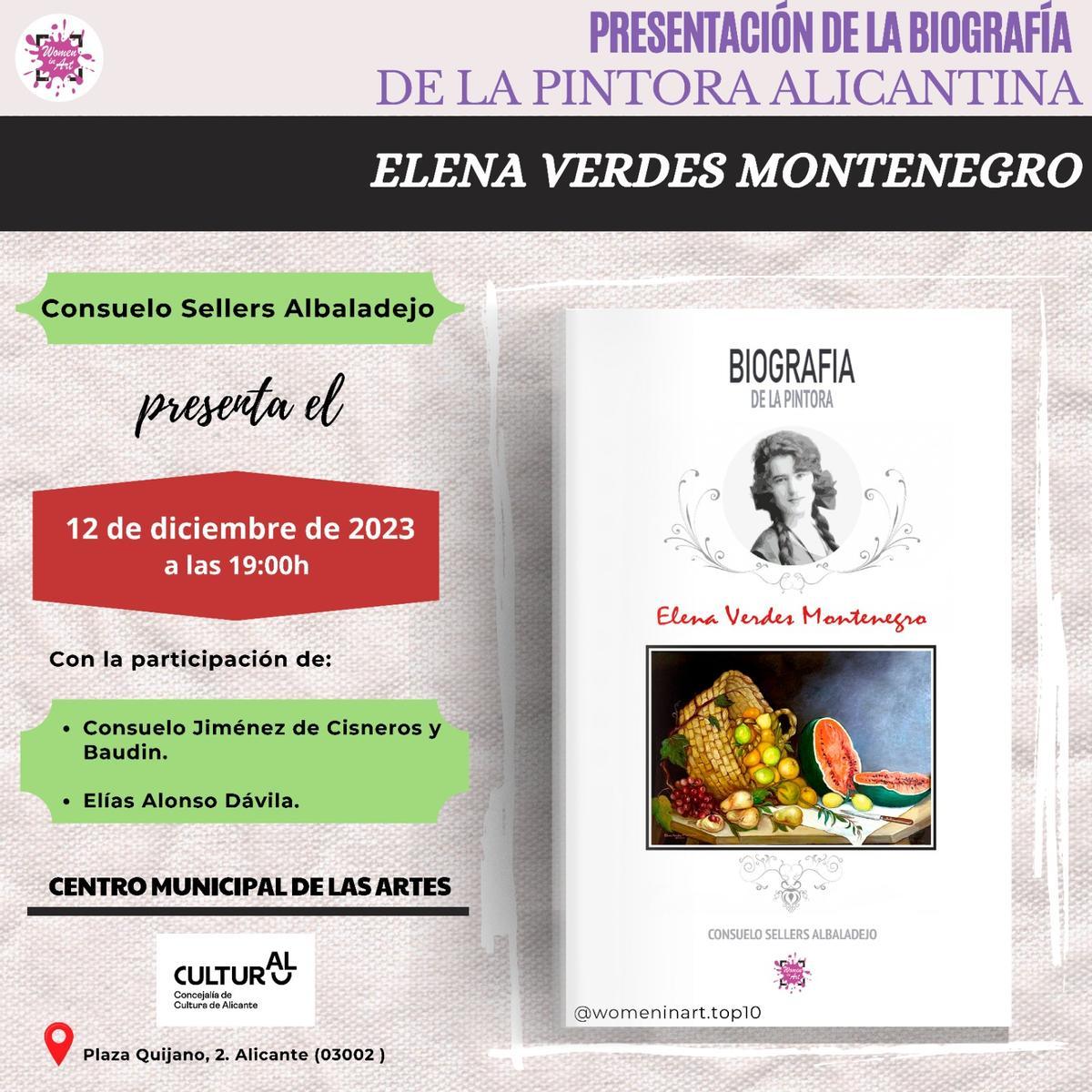 Cartel de la presentación de la biografía de Elena Verdes Montenegro