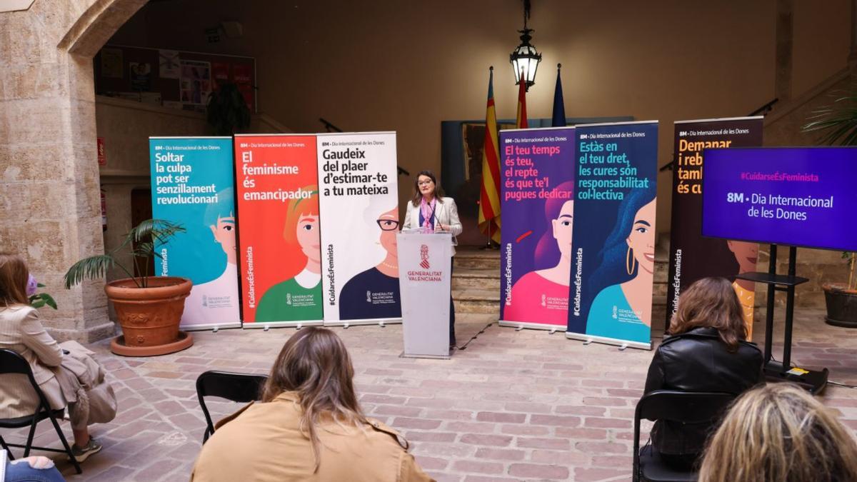 Mónica Oltra presenta la campaña de la Generalitat para el Día de la Mujer, con el lema &#039;Cuidarse es feminista&#039;.