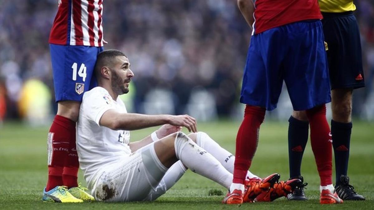 Benzema, durante el derbi del sábado ante el Atlético