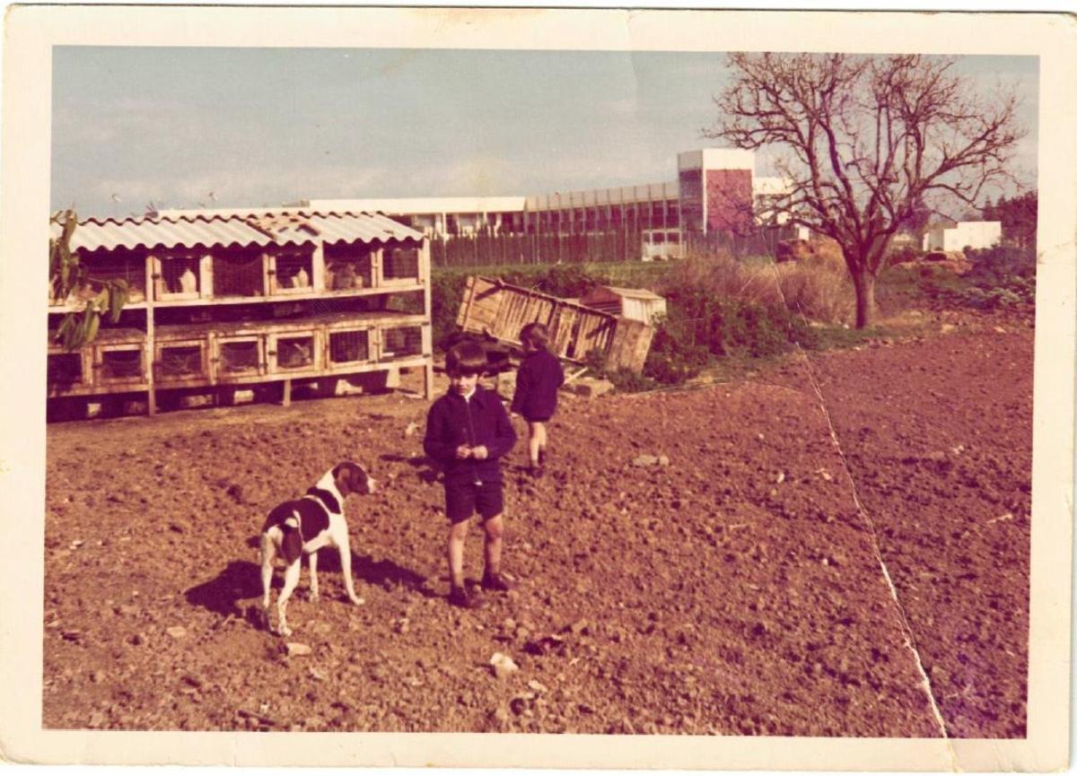Cati Jordàs Geschwister in dem Landgut Ses Sorts vor dem Hühnerstall.