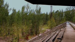 El estadio de fútbol de Prypiat, abandonado.