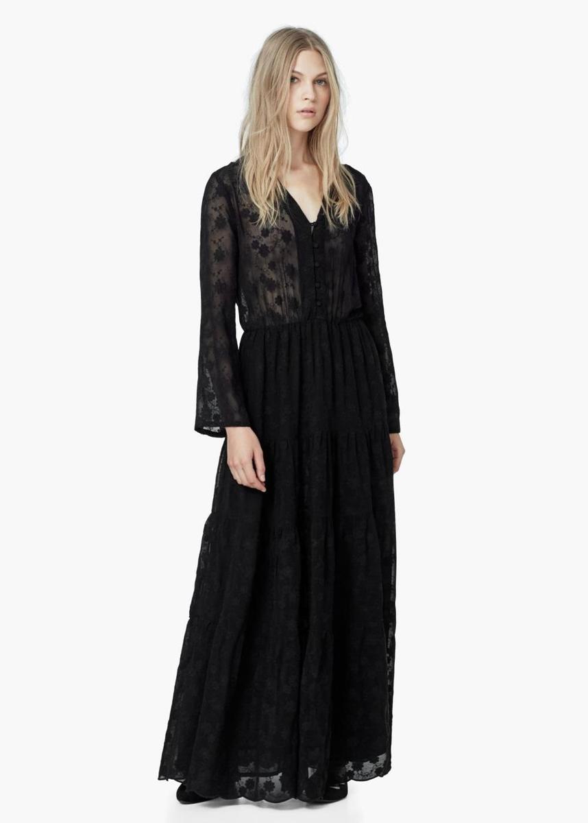 Vestido largo bordado, Mango (49,99€)