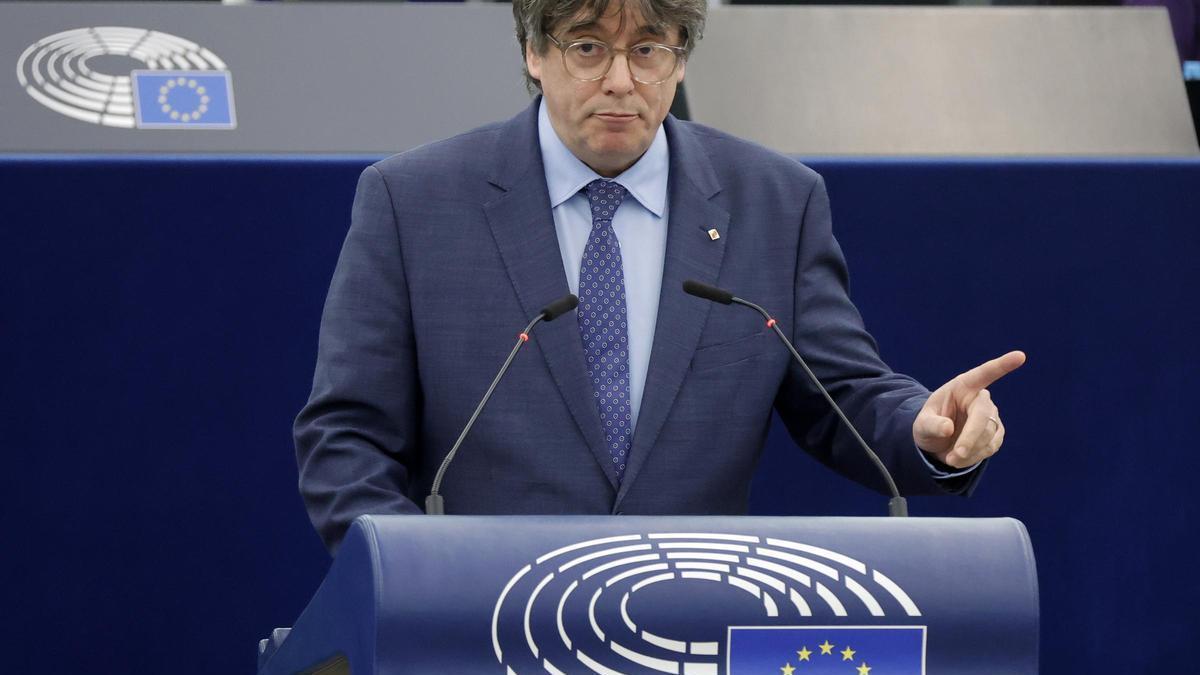 Carles Puigdemont en una intervención en el Parlamento Europeo.