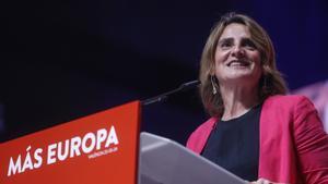 La candidata del PSOE para las elecciones europeas, Teresa Ribera, durante el inicio de la campaña a los comicios europeos en Valencia, en la Rambleta, a 23 de mayo de 2024, en Valencia.