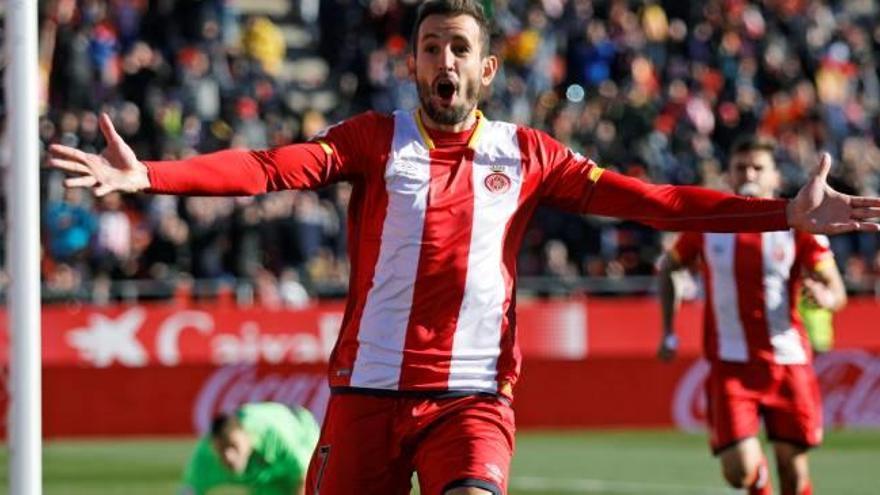 Cristhian Stuani, celebrant el gol que va marcar al Getafe i que va donar el triomf al Girona.