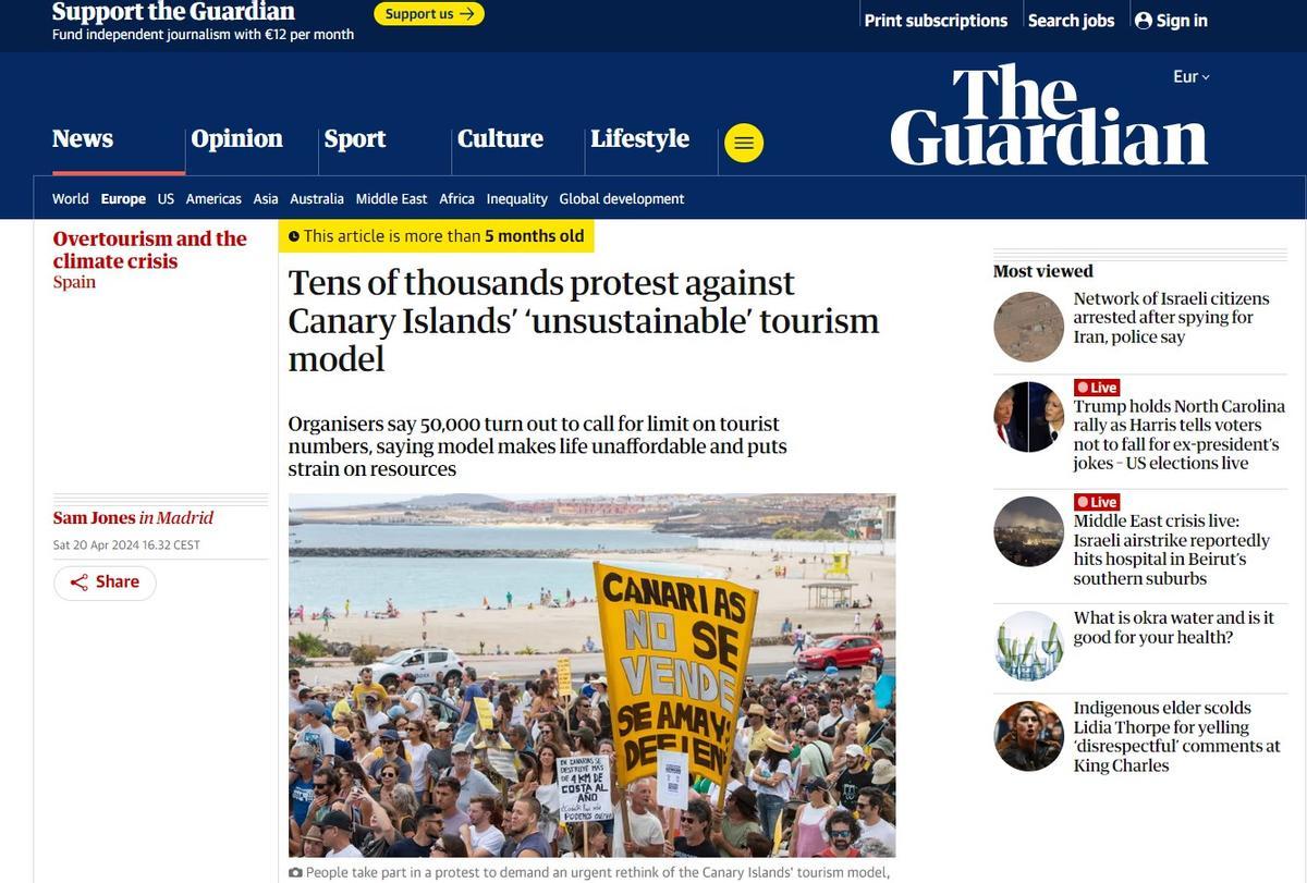 Información de la manifestación del 20-O en 'The Guardian'