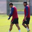 Vitor Roque y Raphinha en un entrenamiento del FC Barcelona