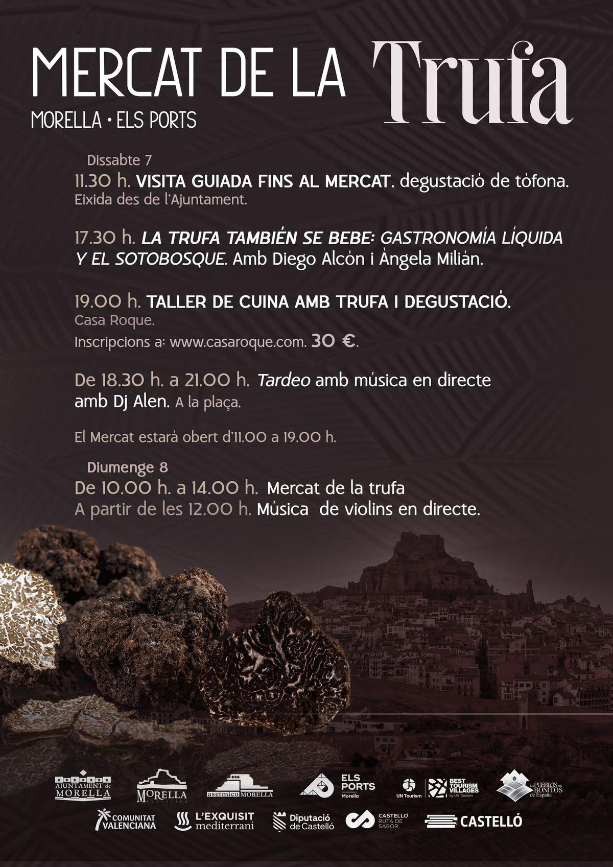 Imagen del cartel con las actividades del Mercat de la Trufa de Morella.
