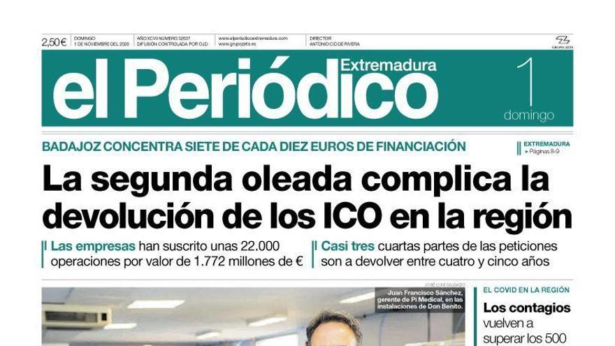 Esta es la portada de EL PERIÓDICO EXTREMADURA correspondiente al día 1 de noviembre del 2020