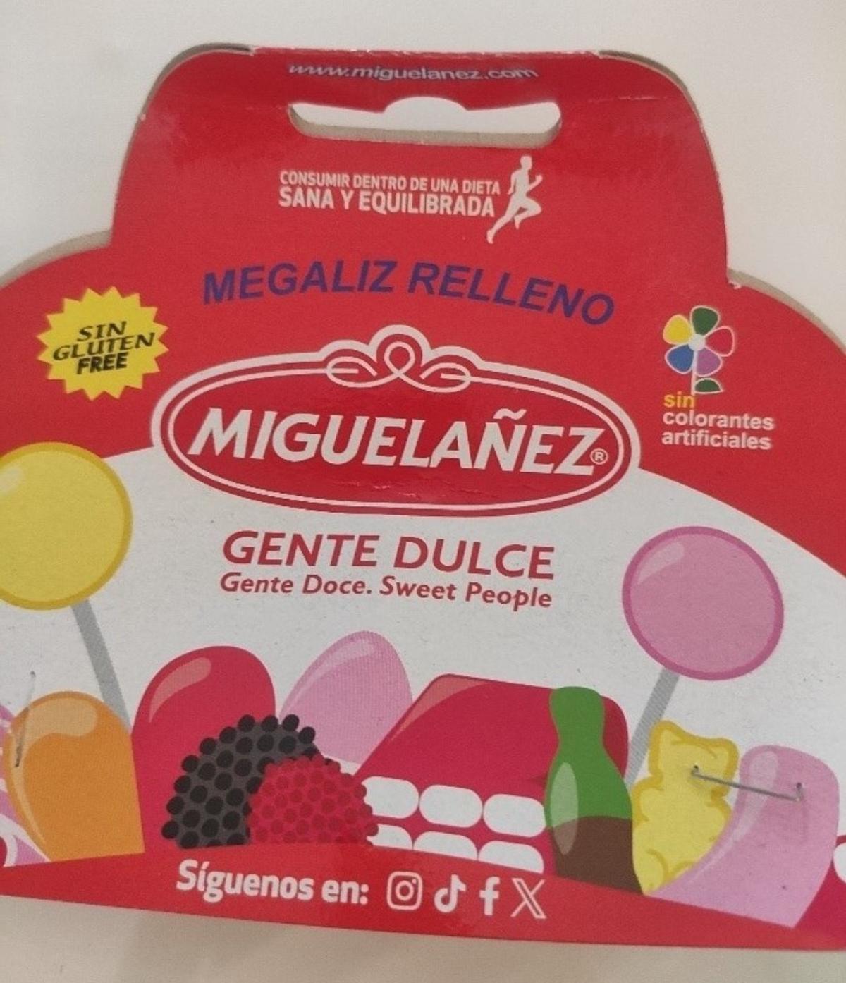 El producto 'Megaliz relleno' de la marca MIGUELAÑEZ Gente Dulce del que ha alertado AESAN por presencia de gluten