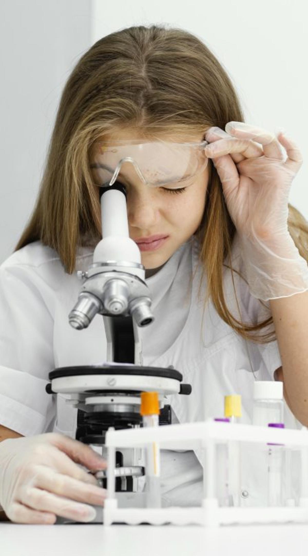 Una niña con un microscopio. | | FREEPIK