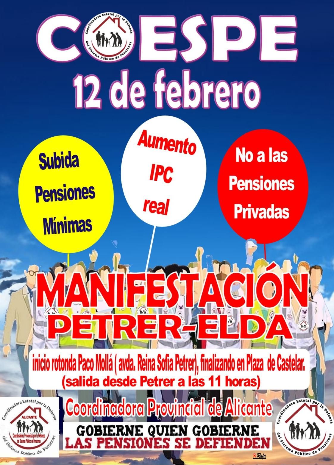 El cartel informativo de la protesta del 12 de febrero en Elda y Petrer.