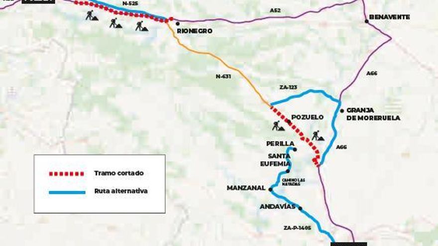 Tramos cortados en la N-631 y en la A-52, y los itinerarios alternativos. | La Opinión de Zamora