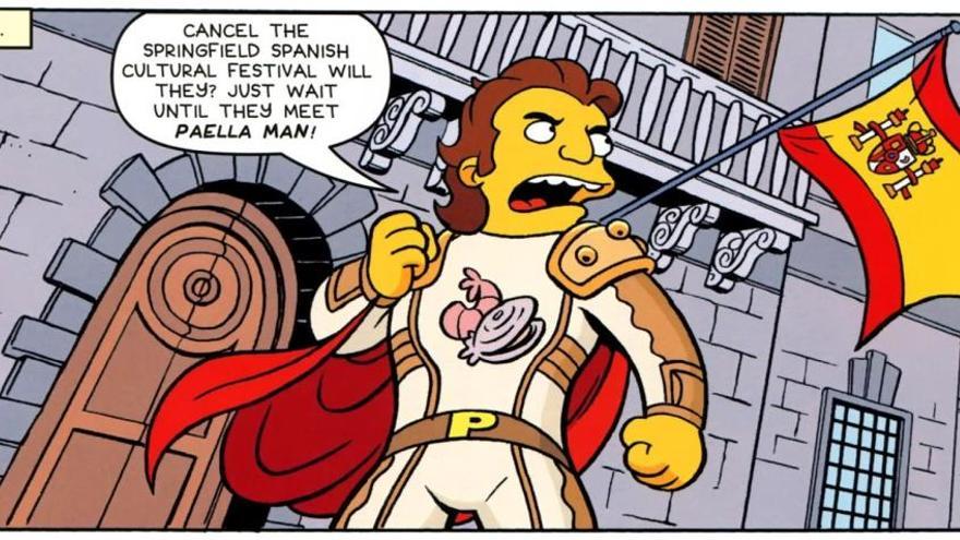 «Paella Man» en acción en el cómic de los Simpson.